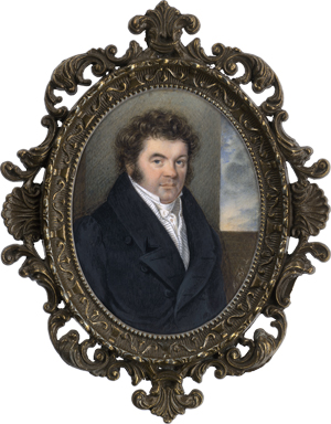 Lot 6444, Auction  125, Anker, Johann Baptist, Miniatur Portrait eines Mannes vor Säule mit Wolkenhimmel rechts