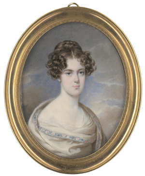 Lot 6446, Auction  125, Österreichisch, um 1820/1825. Miniatur Portrait einer jungen Frau, in weißen Kaschmirschal gehüllt
