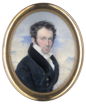 Lot 6449, Auction  125, Daffinger, Moritz Michael, Miniatur Portrait eines jungen Mannes in dunkelblauer Jacke mit schwarzem Samtkragen