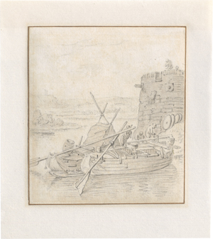 Lot 6728, Auction  125, Saftleven, Herman, Boote an einer Anlegestelle mit Rundturm