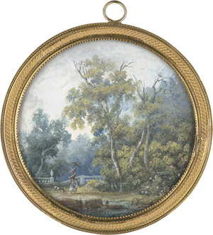 Lot 6755, Auction  125, Moreau, Louis Gabriel, Parklandschaft mit einer Dame und ihrem Hündchen