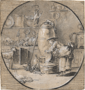 Lot 6759, Auction  125, Französisch, 18. Jh. Küchenszene mit junger Magd