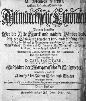 Lot 213, Auction  126, Entzelt, Christoph, Altmärckische Chronica