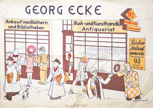 Lot 214, Auction  126, Flemig, Kurt, Georg Ecke. Buch- und Kunsthandlung. Antiquariat. Farbiges Kleinplakat