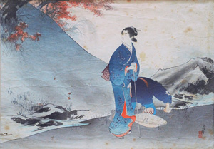 Lot 680, Auction  126, Toshikata, Mizuno, Rastendes Paar am Gebirgsbach. Farbholzschnitt