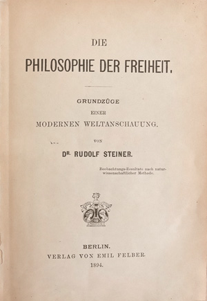 Lot 2130b, Auction  126, Steiner, Rudolf, Die Philosophie der Freiheit