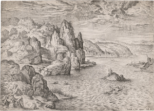 Lot 5062, Auction  126, Cock, Hieronymus, Landschaft mit Leander, der durch den Hellespont schwimmt