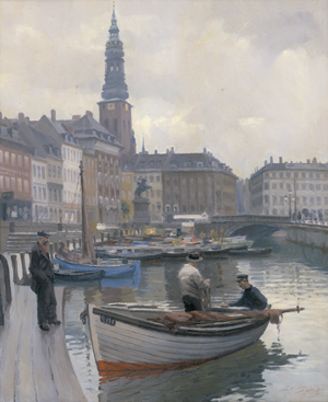 Lot 6158, Auction  126, Bjulf, Søren Christian, Der Gammel Strand im Zentrum von Kopenhagen mit St. Nikolai im Hintergrund