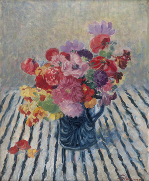 Los 6215 - Slavona, Maria - Blumenstilleben auf einem Tisch mit gestreiftem Tischtuch - 0 - thumb