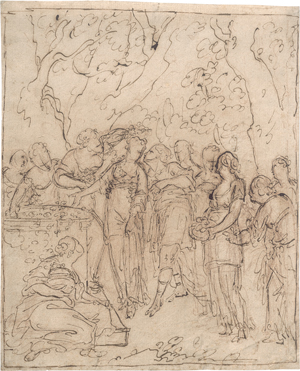 Lot 6575, Auction  126, Kauffmann, Angelika - Umkreis, Opfer eines jungen Paares an die Liebe, umgeben von den neun Musen