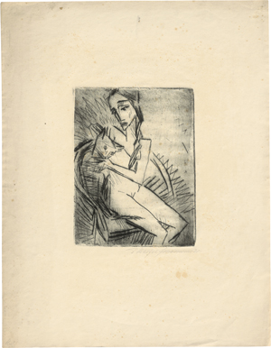 Lot 7079, Auction  126, Maetzel-Johannsen, Dorothea, Frau mit Katze in Lehnstuhl