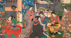 Lot 639, Auction  127, Kunisada, Utagawa, Genji-Saga. Szenendarstellung aus dem Epos. Triptychon aus drei Ukiyo-e-Farbholzschnitten