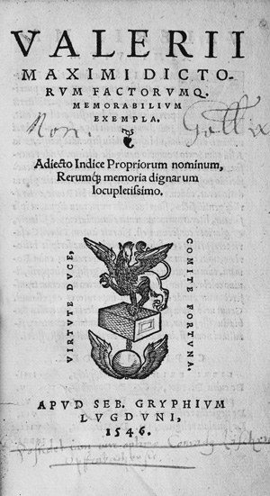 Lot 1206, Auction  127, Valerius Maximus, Dictorum factorumque memorabilium exempla. Lyon, Sebastian Gryphius, 1546 - Weitverbreitete Anekdotensammlung