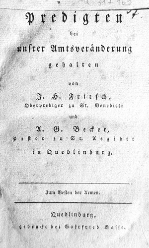 Los 1244 - Fritsch, J. H. und A. G. Becker - Predigten bei unsrer Amtsveränderung - 1 - thumb
