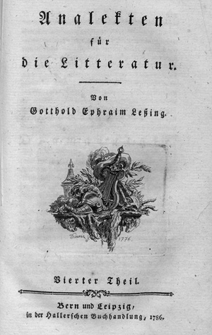 Lot 2108, Auction  127, Lessing, Gotthold Ephraim, Analekten für die Litteratur