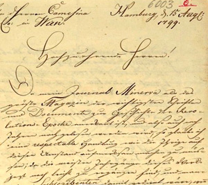 Lot 2502, Auction  127, Archenholtz, Johann Wilhelm von, Brief an den Verleger Camesina in Wien. 1799