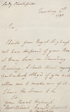 Lot 2508, Auction  127, Chesterfield, Philipp. D. Stanhope Earl of, Brief an Sir Thomas Robinson. Mit Beigabe Lady Stanhope. 1757