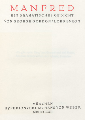 Lot 3054, Auction  127, Byron, George Gordon, Manfred. Ein dramatisches Gedicht