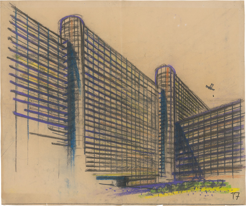 Lot 493, Auction 127, Behrens, Peter, Verkehrspalast 17 Gibraltar. Gläserne Staffelfassaden.