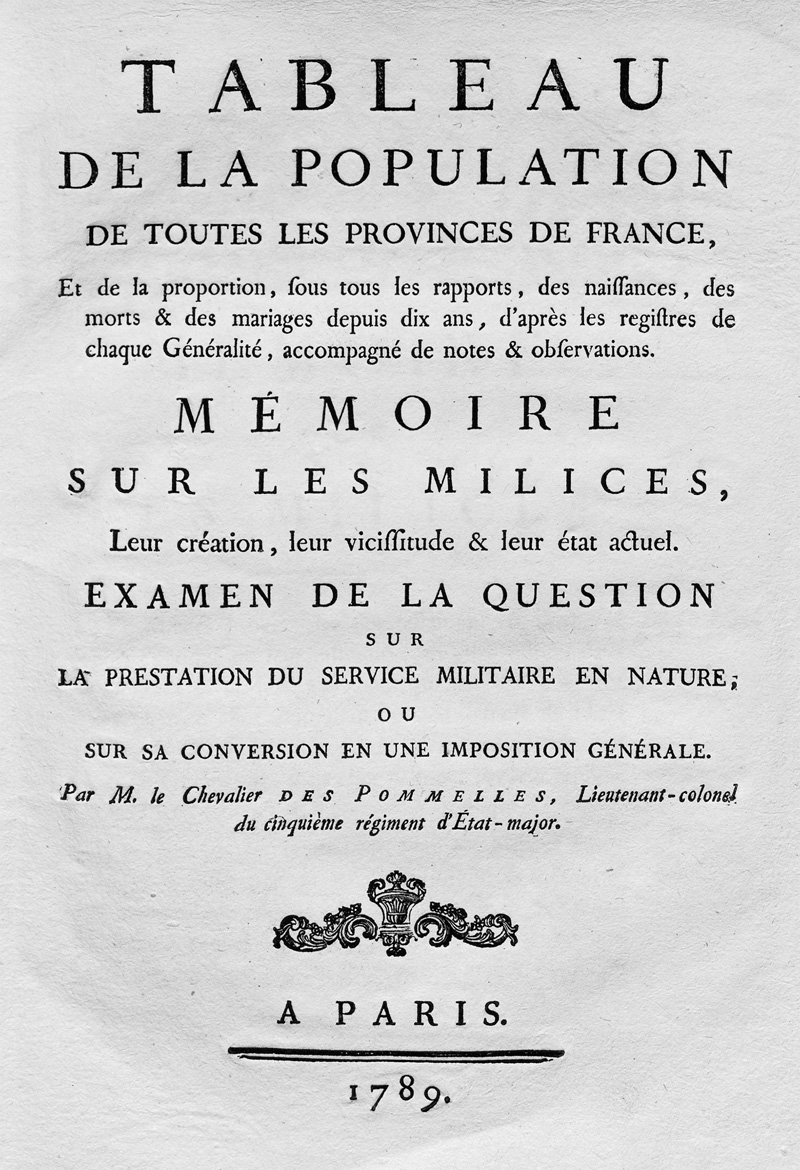 Lot 513, Auction 127, Des Pommelles, Tableau de la population de toutes