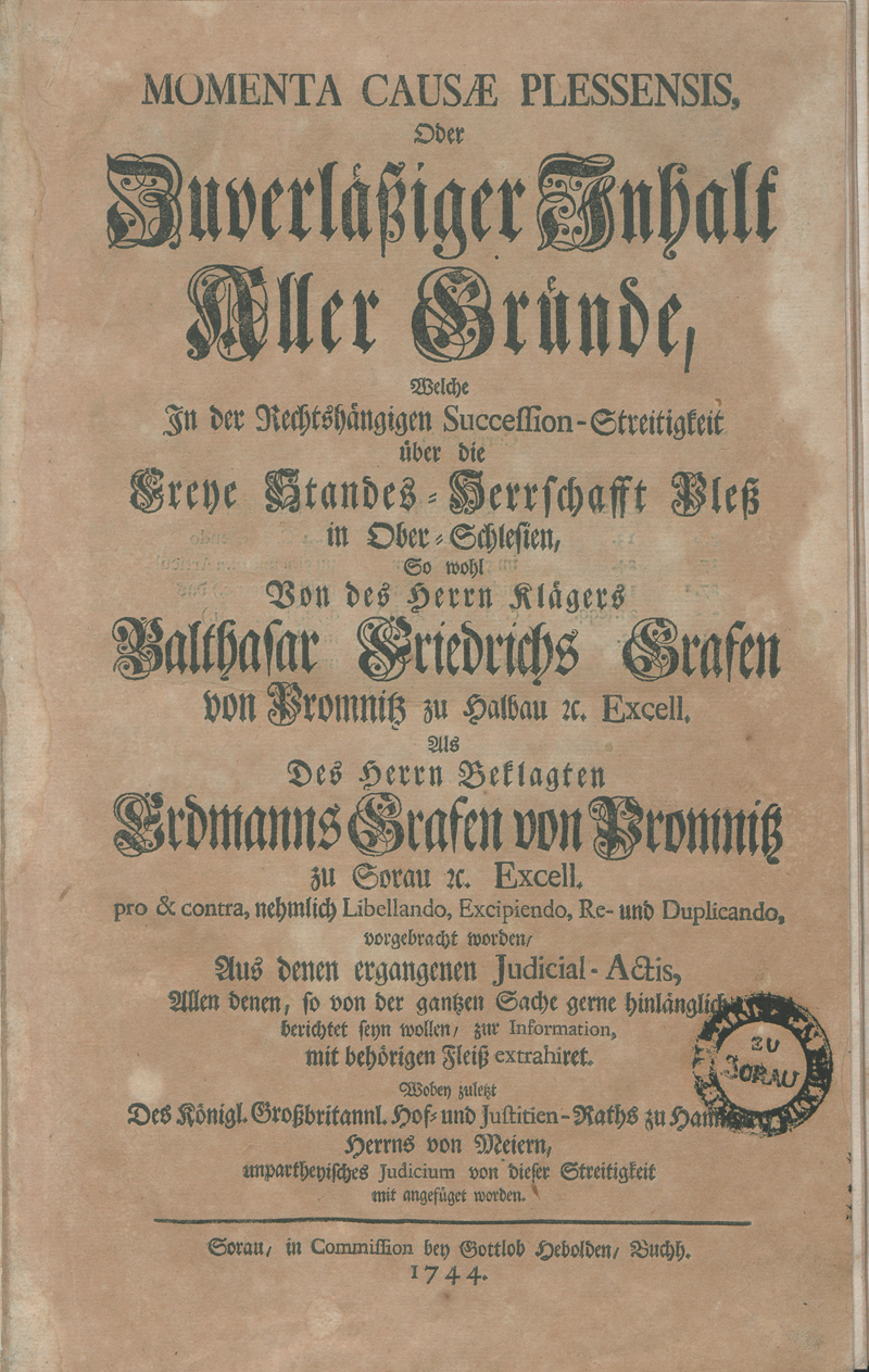 Lot 534, Auction 127, Momenta causae Plessensis, Oder Zuverläßiger Inhalt aller Gründe etc.