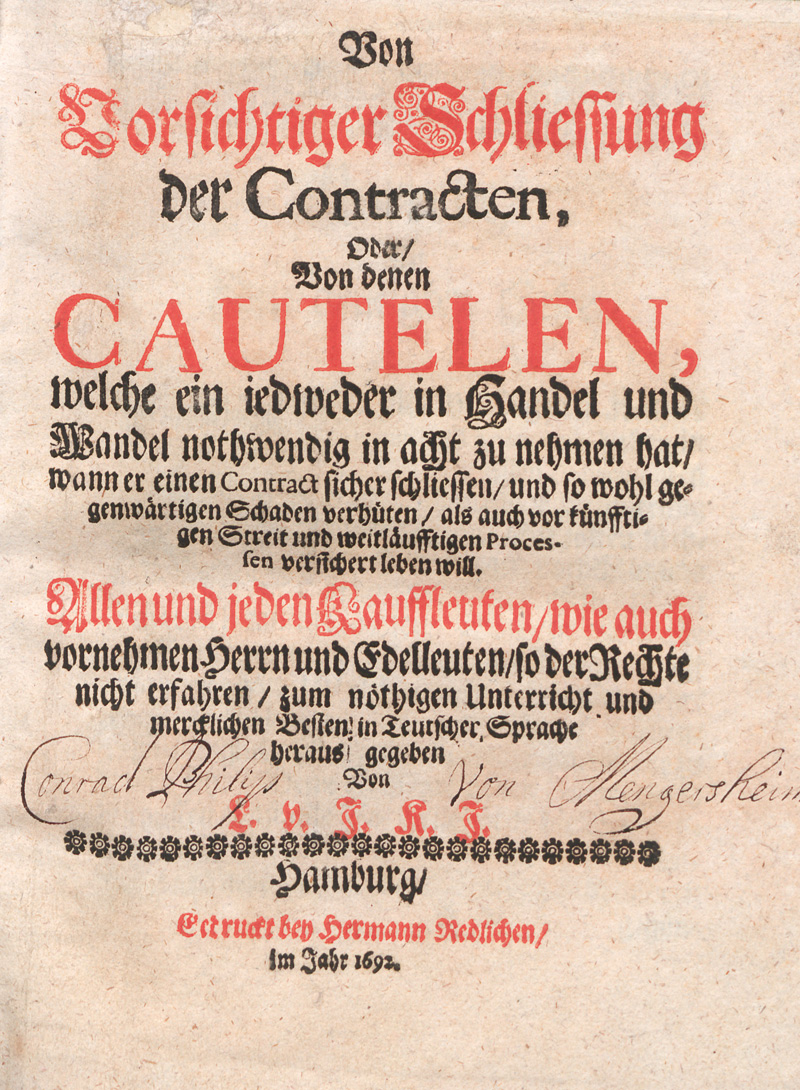 Lot 554, Auction 127, Stryk, Samuel, Von vorsichtiger Schliessung der Contracten + Beiband