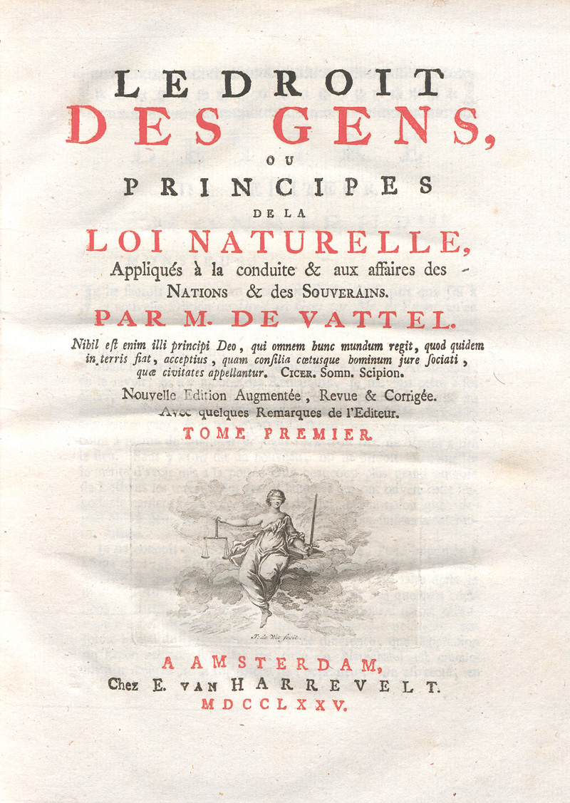 Lot 559, Auction 127, Vattel, Emer de, Le droit des gens, ou principes de la loi naturelle