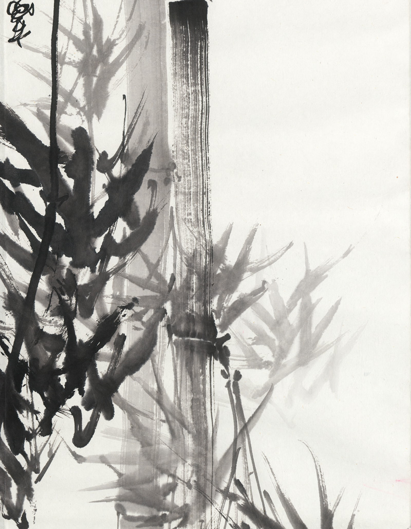 Lot 623, Auction 127, Bambus und Kakemono, Kakemono-Rollbild. Sumi-e Tuschemalerei in Schwarz auf Japanbütten