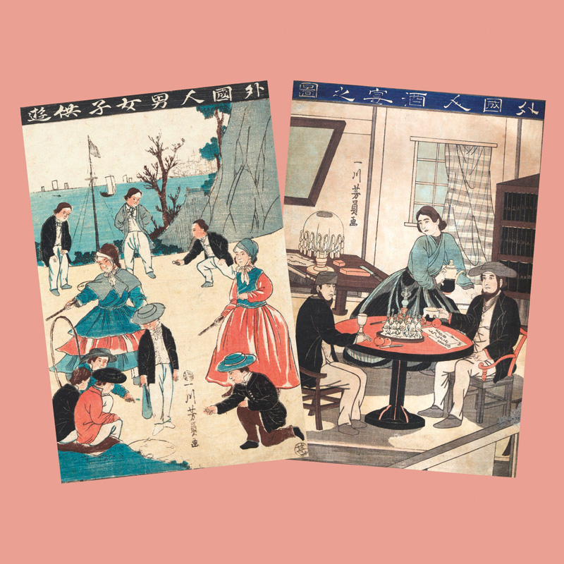 Lot 667, Auction 127, Yoshikazu, Utagawa, 2 Yokohama-e Farbholzschnitte