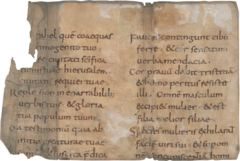 Lot 1002, Auction  127, Jesus Sirach, Fragment einer frühmittelalterlichen Bibelhandschrift mit Passagen aus dem Buch Ecclesiasticus. Lateinische Handschrift auf Pergament.