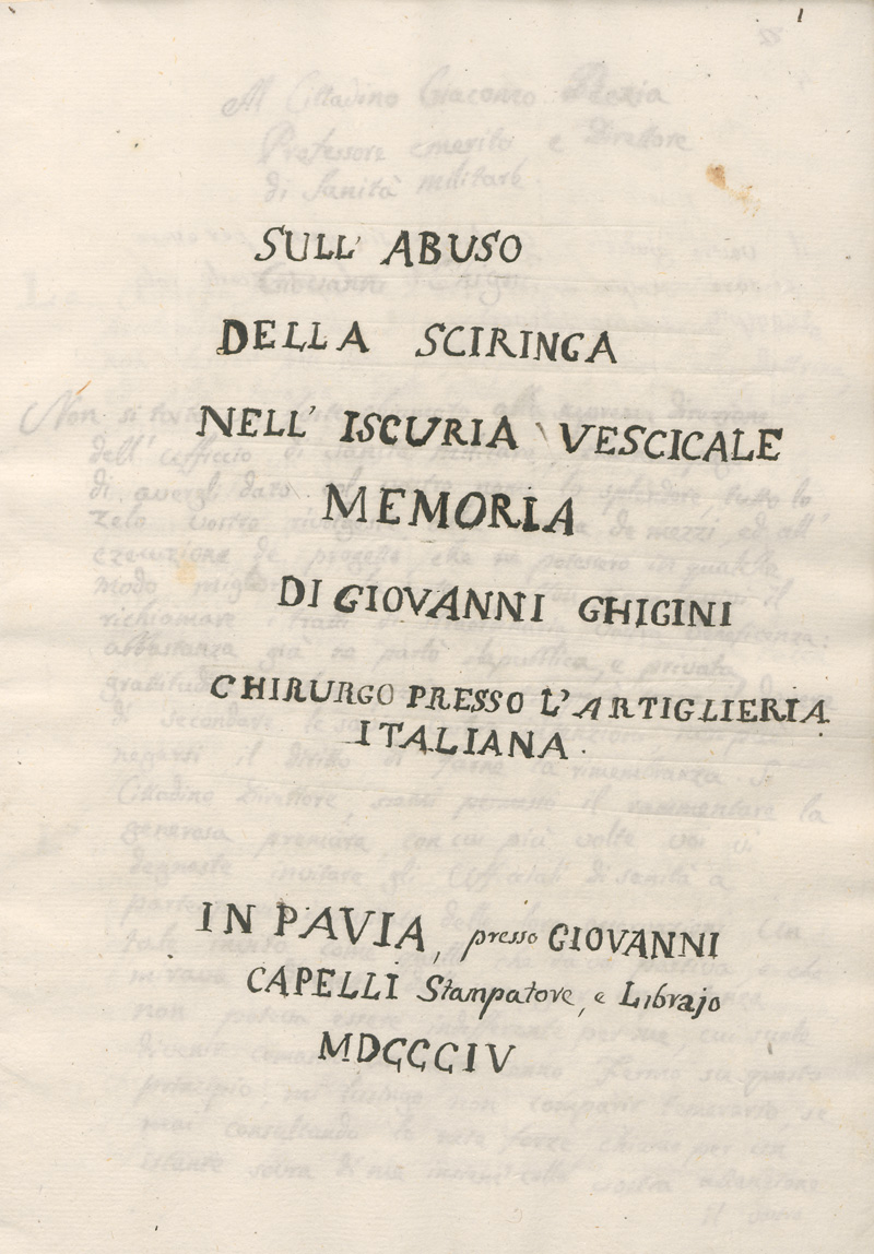 Lot 1046, Auction 127, Ghigini, Giovanni, Sull’abuso della sciringa nell’iscuria vesicale. Italienische Handschrift auf Papier