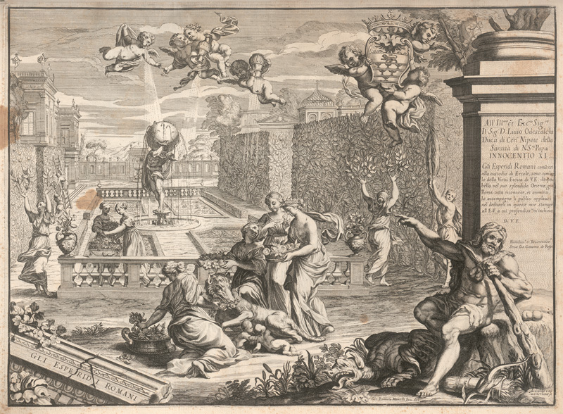 Lot 1292, Auction 127, Prospectives des palais et jardins en Italie et en France, Sammelband mit 60 Kupfertafeln. Italien und Frankreich, um 1680. Sammelband mit teils prächtigen Darstellungen barocker Gartenanlagen und Paläste in Frankreich und Italien, gestochen zumeist von Künstlern wie Johann Battista Falda, Dominique Barrière, Arn