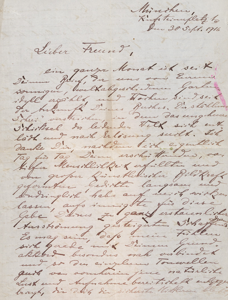 Lot 2520, Auction 127, Henckell, Karl, 3 Briefe an den Schriftsteller Alfons Petzold. 1914-1918