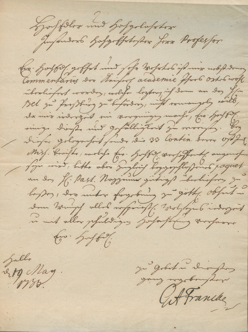 Lot 2588, Auction 127, Francke, Gotthilf August, Brief an einen Theologie-Professor. 1733