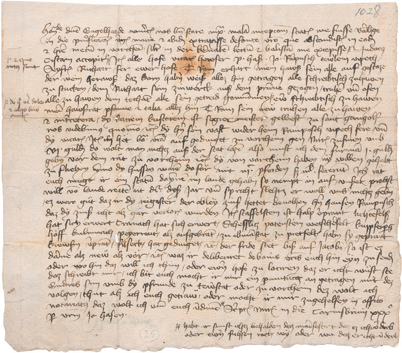 Lot 2595, Auction  127, Has, Johannes, Brief 1430 über den Hussiten-Einfall