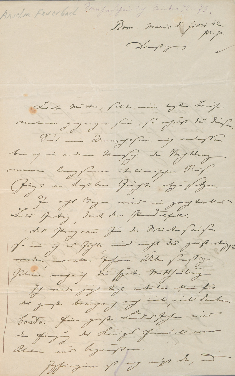 Lot 2607, Auction  127, Feuerbach, Anselm, Brief aus Rom an seine Stiefmutter. Um 1870