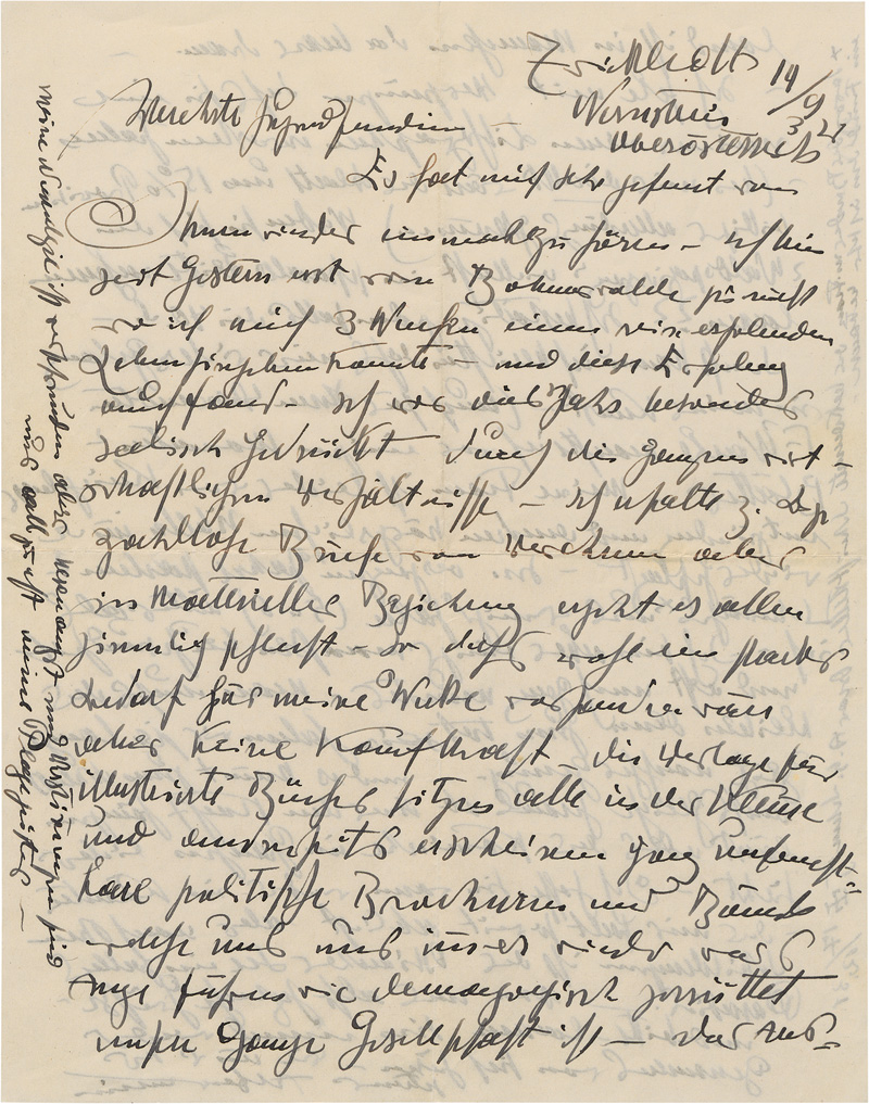 Lot 2611, Auction 127, Kubin, Alfred, 2 Briefe und 1 Postkarte an Mizi Klein-Gierth. 1933-1935