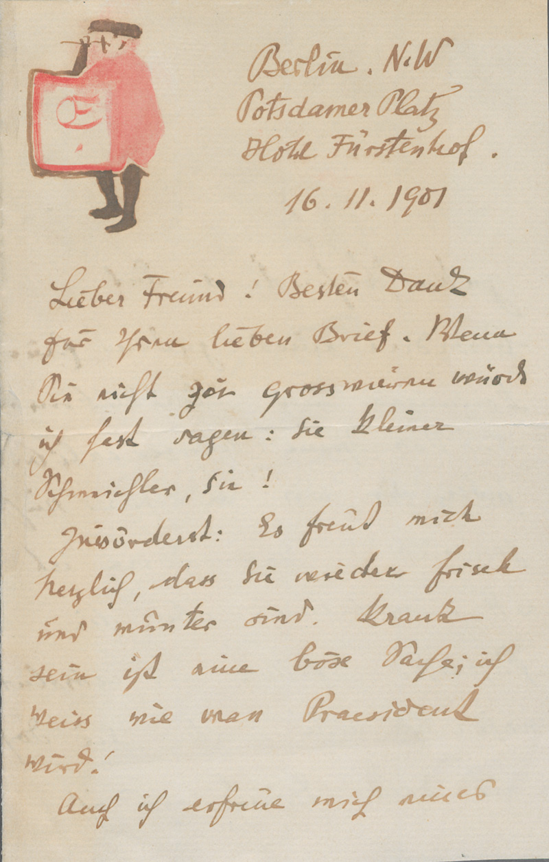 Lot 2614, Auction  127, Orlik, Emil, Brief an einen befreundeten Graphiker in Prag. 1901