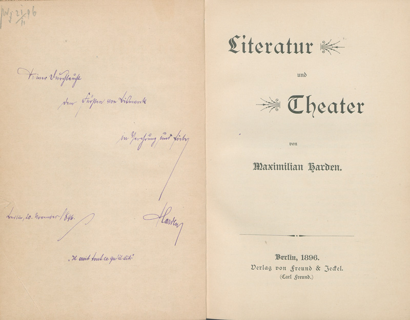 Lot 3132, Auction 127, Harden, Maximilian, Literatur und Theater (Widmungsexemplar)
